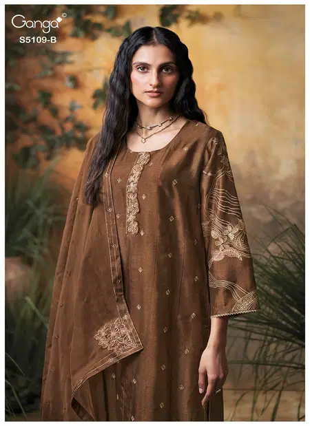 Rosina 5109 By Ganga Russian Silk Embroidery Work Dress Material